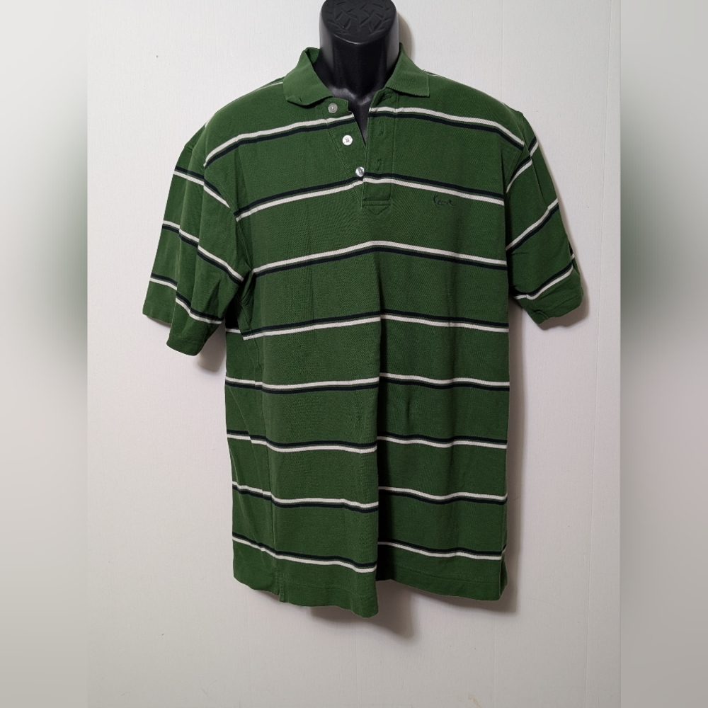Men's Vintage Y2K KANI GOLD Polo Striped Shirt Size Large Green Black White